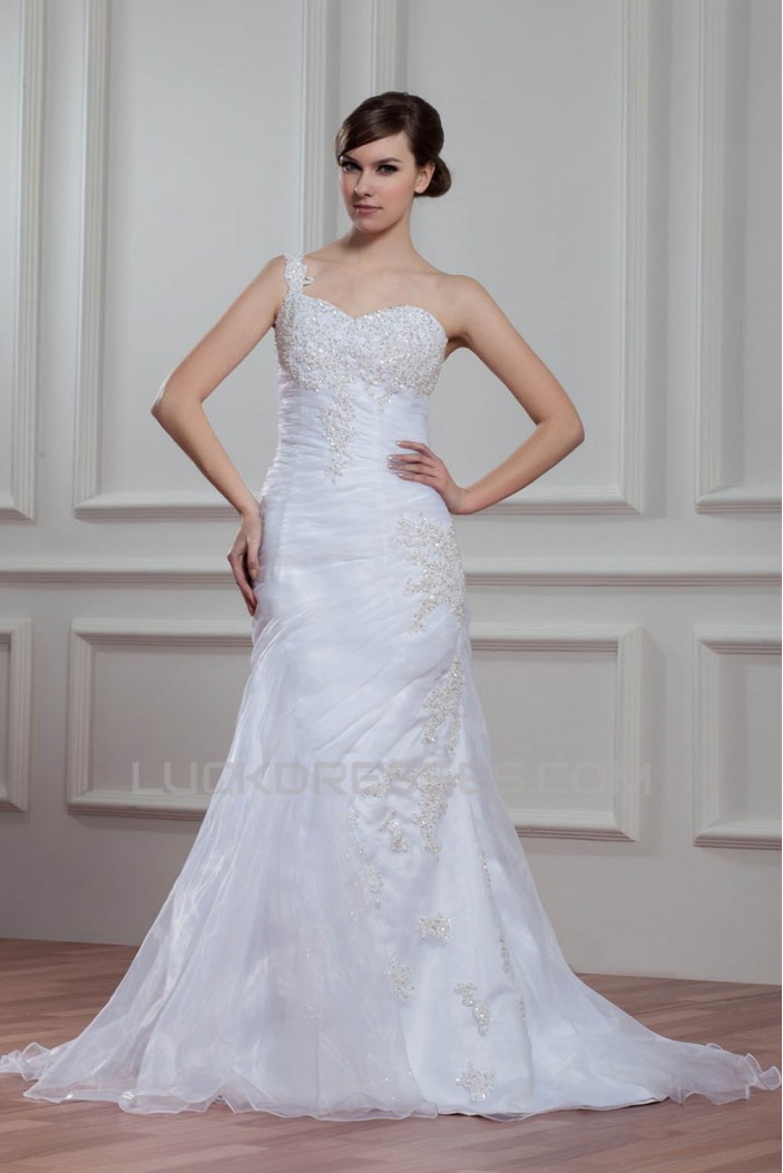 Sleeveless Satin Organza Mermaid/Trumpet Beaded Wedding Dresses 2030942