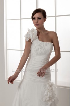 Sleeveless Satin Taffeta A-Line One-Shoulder Wedding Dresses 2030945