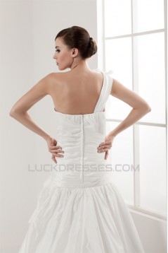 Sleeveless Satin Taffeta A-Line One-Shoulder Wedding Dresses 2030945