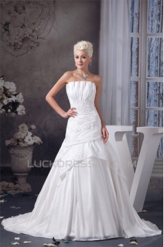 A-Line Strapless Sleeveless Lace Wedding Dresses 2030947