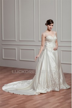 Sleeveless Sheer Satin Fine Netting A-Line Wedding Dresses 2030954