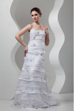 Sleeveless Soft Sweetheart A-Line Satin Organza Embellished Wedding Dresses 2030956