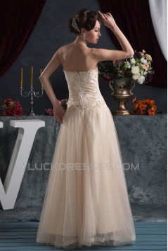 A-Line Sleeveless Strapless Satin Fine Netting Lace Floor-Length Wedding Dresses 2030961