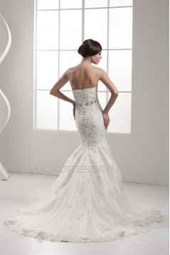 Sleeveless Strapless Satin Mermaid/Trumpet Beaded Lace Wedding Dresses 2030965