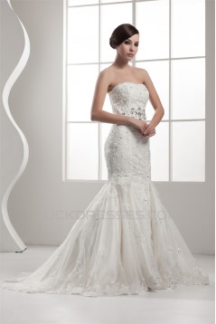 Sleeveless Strapless Satin Mermaid/Trumpet Beaded Lace Wedding Dresses 2030965