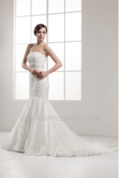 Sleeveless Strapless Satin Mermaid/Trumpet Beaded Lace Wedding Dresses 2030965