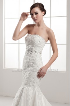 Sleeveless Strapless Satin Mermaid/Trumpet Beaded Lace Wedding Dresses 2030965