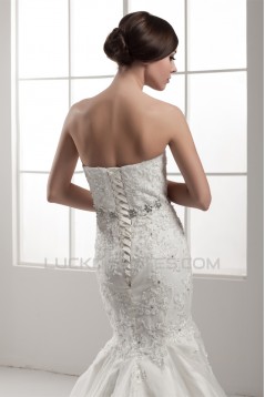 Sleeveless Strapless Satin Mermaid/Trumpet Beaded Lace Wedding Dresses 2030965