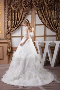 Sleeveless Strapless Satin Organza A-Line Wedding Dresses 2030966