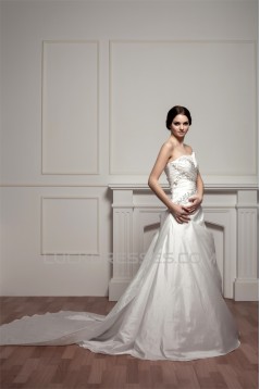 Sleeveless Strapless Satin Taffeta A-Line Beaded Wedding Dresses 2030967