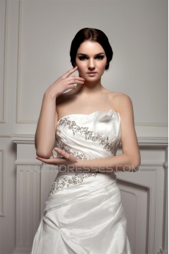 Sleeveless Strapless Satin Taffeta A-Line Beaded Wedding Dresses 2030967