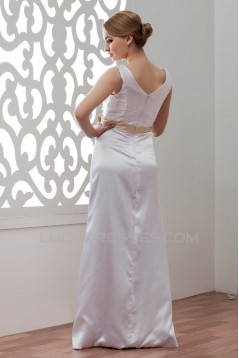 Sleeveless V-Neck Elastic Woven Satin Sheath/Column Wedding Dresses 2030974