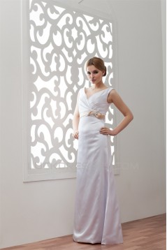 Sleeveless V-Neck Elastic Woven Satin Sheath/Column Wedding Dresses 2030974