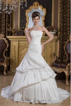 A-Line Strapless Satin Taffeta Sleeveless Wedding Dresses 2030978