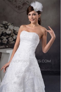 A-Line Strapless Satin Lace Wedding Dresses 2030979