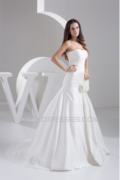 A-Line Strapless Sleeveless Satin Taffeta Beautiful Wedding Dresses 2030980