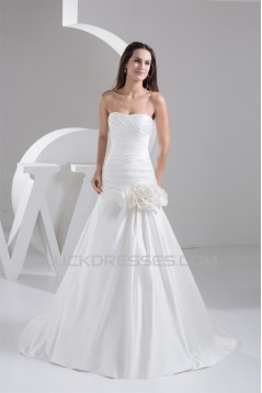 A-Line Strapless Sleeveless Satin Taffeta Beautiful Wedding Dresses 2030980