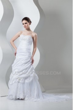 Soft Strapless Sleeveless Court Train Wedding Dresses 2030985