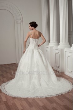 Spaghetti Straps A-Line Satin Sleeveless Lace Wedding Dresses 2030986