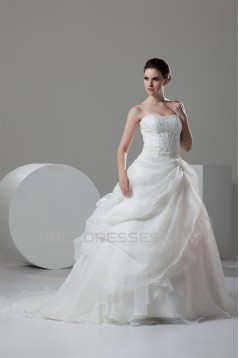 Spaghetti Straps Ball Gown Sleeveless Satin Organza Beaded Wedding Dresses 2030987