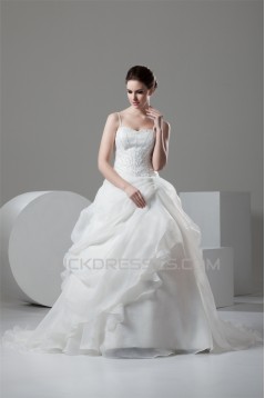 Spaghetti Straps Ball Gown Sleeveless Satin Organza Beaded Wedding Dresses 2030987