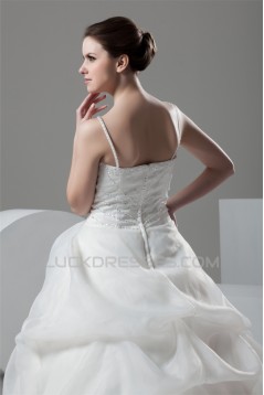 Spaghetti Straps Ball Gown Sleeveless Satin Organza Beaded Wedding Dresses 2030987