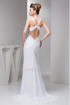 Beaded Straps Sleeveless Chiffon Sweep Train Wedding Dresses 2030988