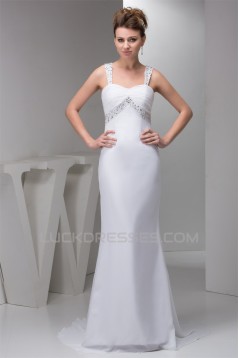 Beaded Straps Sleeveless Chiffon Sweep Train Wedding Dresses 2030988