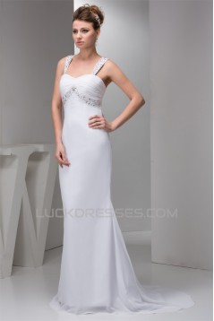 Beaded Straps Sleeveless Chiffon Sweep Train Wedding Dresses 2030988