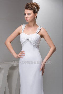 Beaded Straps Sleeveless Chiffon Sweep Train Wedding Dresses 2030988