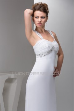 Beaded Straps Sleeveless Chiffon Sweep Train Wedding Dresses 2030988