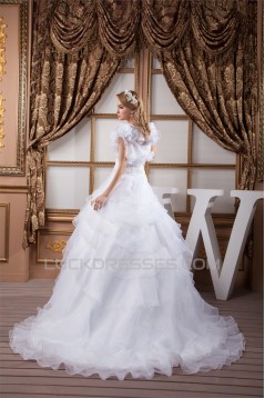 A-Line Strapless Satin Organza Princess Lace Wedding Dresses 2030997