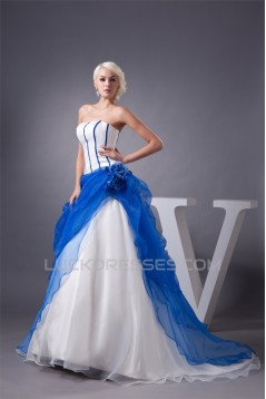 Strapless Satin Sleeveless A-Line Handmade Flowers Wedding Dresses 2030998