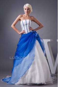 Strapless Satin Sleeveless A-Line Handmade Flowers Wedding Dresses 2030998