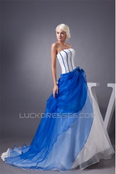 Strapless Satin Sleeveless A-Line Handmade Flowers Wedding Dresses 2030998