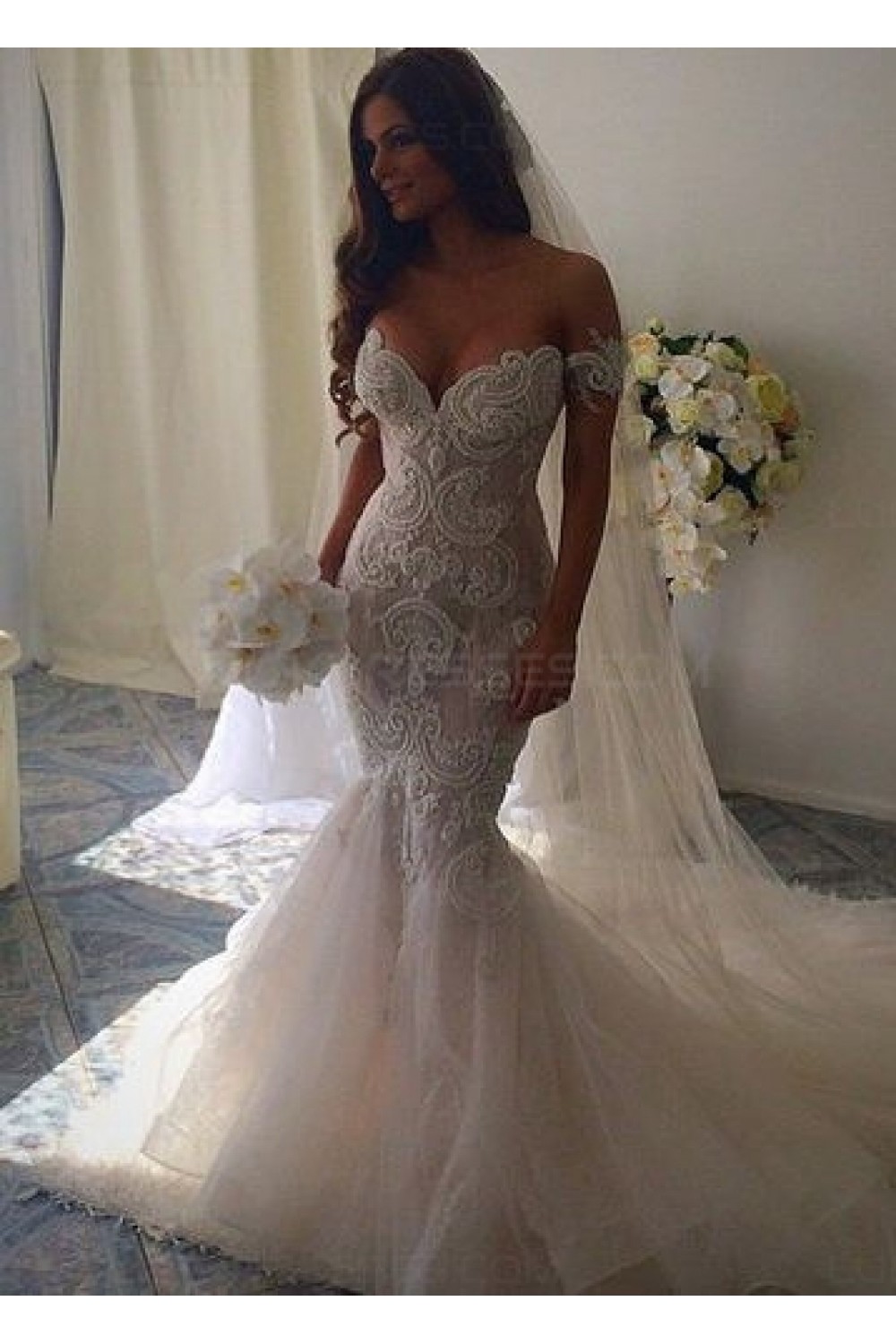 Mermaid Off The Shoulder Lace Wedding Dresses Bridal Gowns 3030007 8621