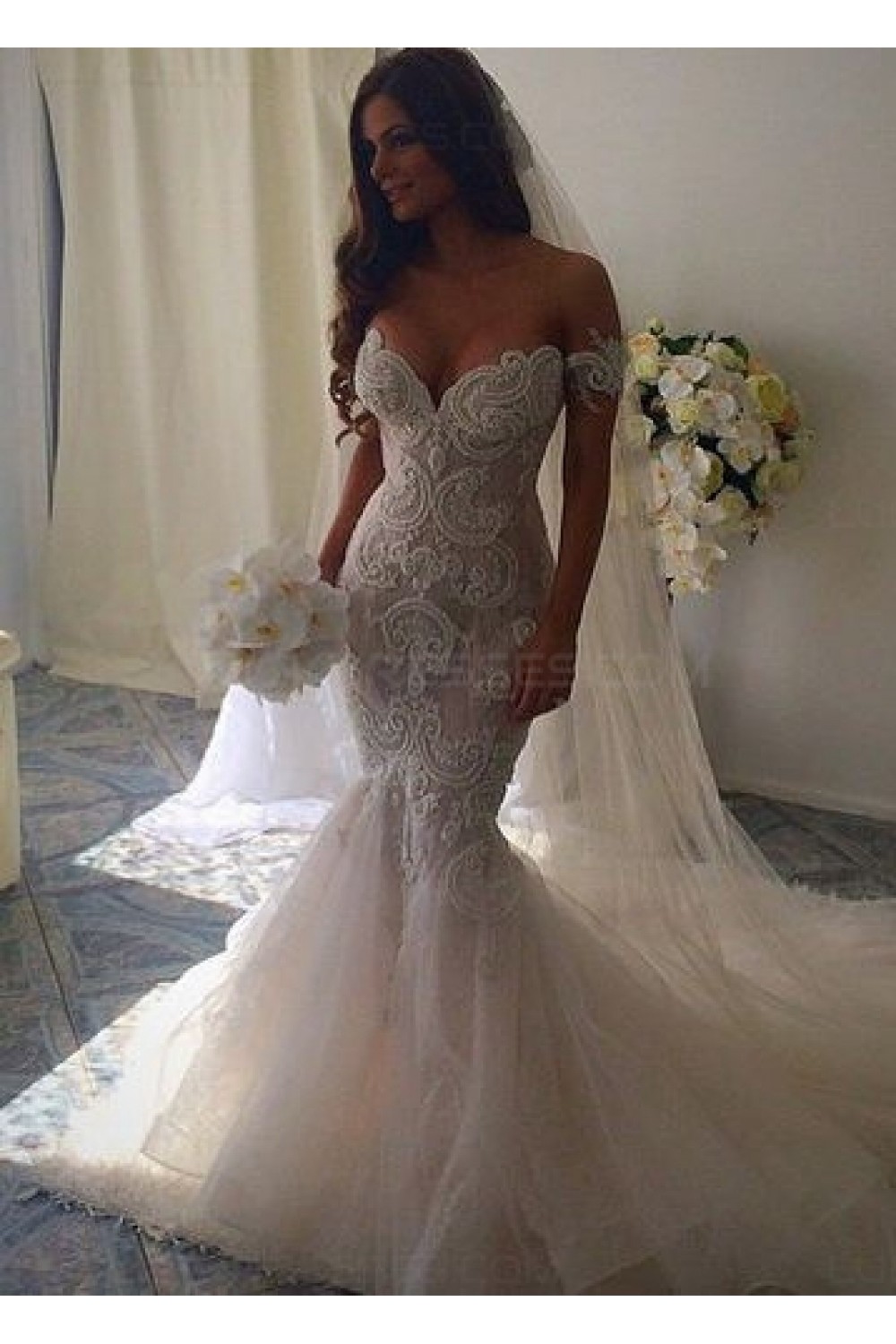 Mermaid Off the Shoulder Lace Wedding Dresses Bridal Gowns 3030007