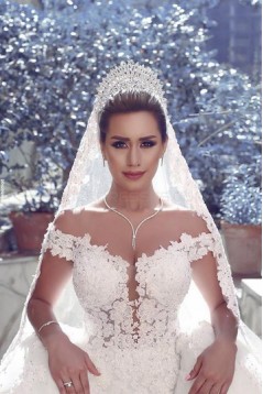 Ball Gown Off-the-Shoulder Lace Keyhole Back Wedding Dresses Bridal Gowns 3030019