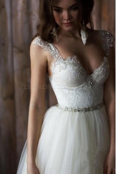 Lace Tulle Sleeveless Wedding Dresses Bridal Gowns 3030052