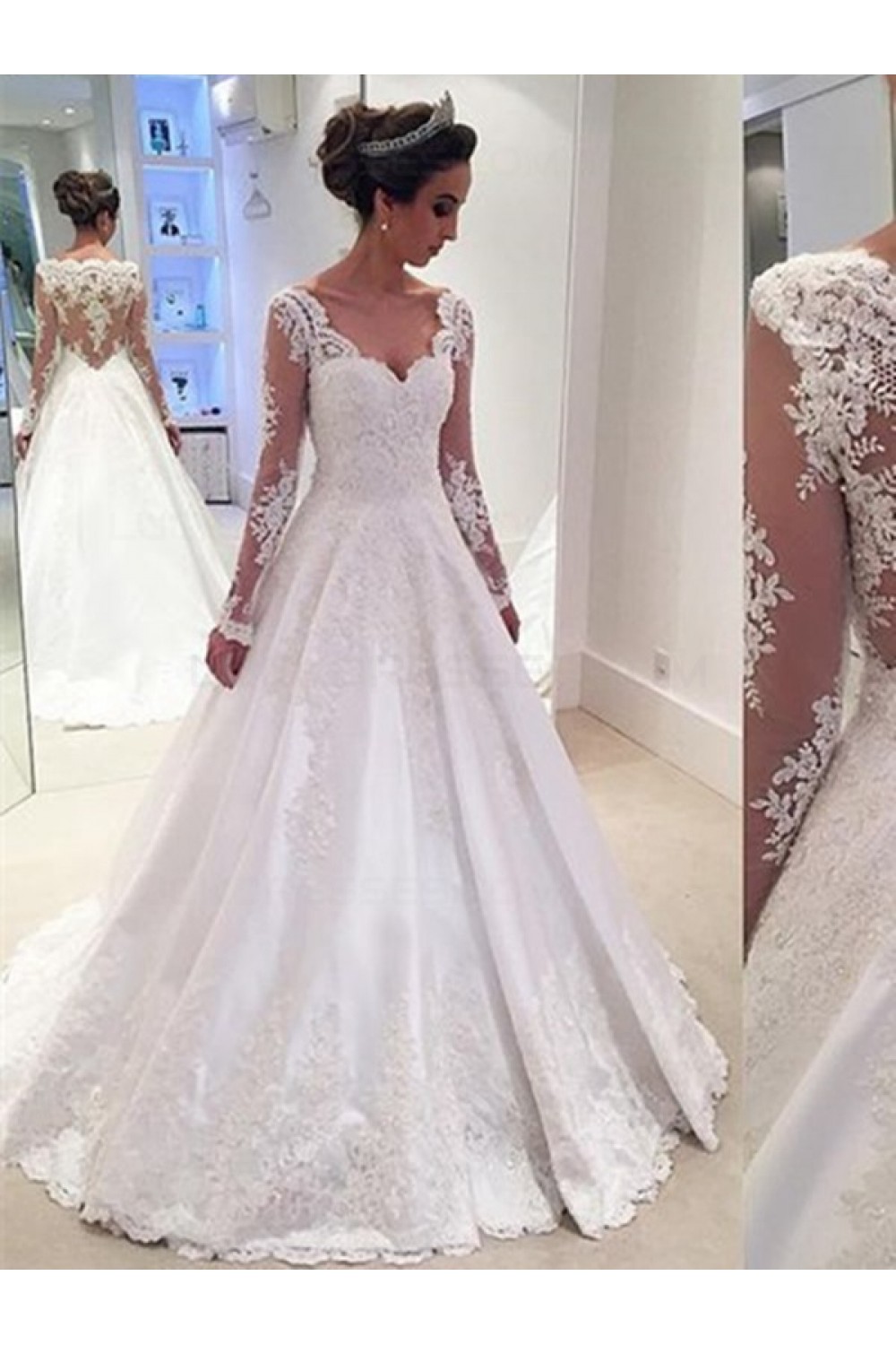 long sleeve lace v neck wedding dress
