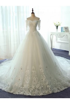 Short Sleeves Off-the-Shoulder Lace Wedding Dresses Bridal Gowns 3030129