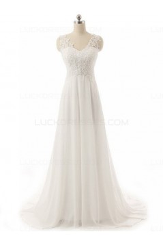 A-Line Lace Chiffon V-Neck Wedding Dresses Bridal Gowns 3030131