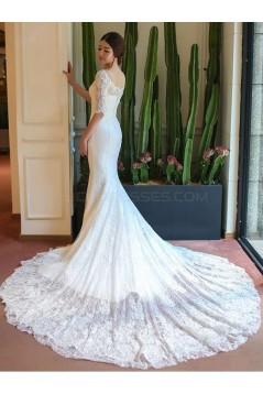 Mermaid Half Sleeves Lace Wedding Dresses Bridal Gowns 3030143