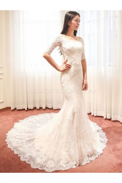 Mermaid Half Sleeves Lace Wedding Dresses Bridal Gowns 3030143