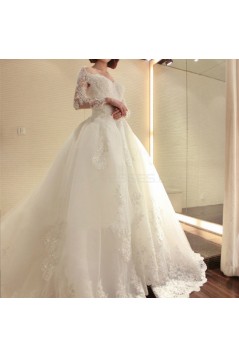 Long Sleeves Ball Gown Chapel Train Lace Wedding Dresses Bridal Gowns 3030149