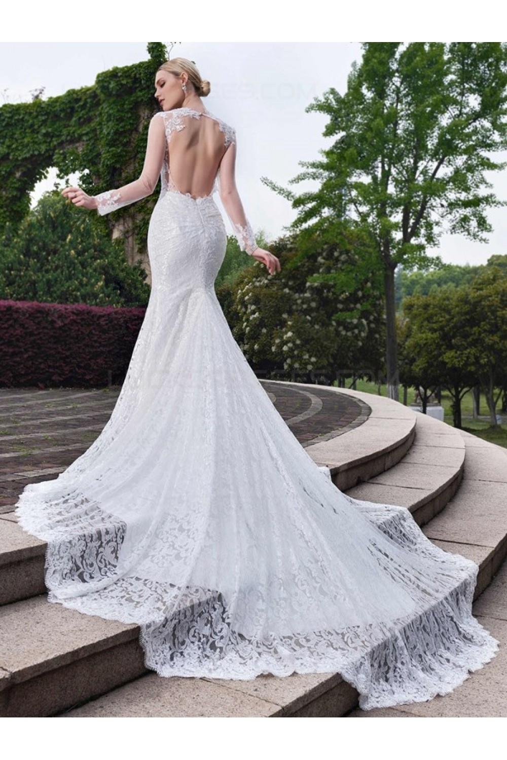 Long Sleeves Lace Open Back Mermaid Wedding Dresses Bridal Gowns 3030162