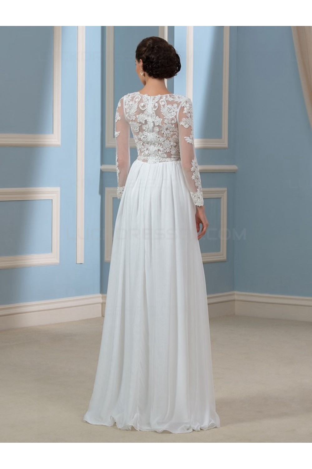 Long Sleeves Lace Chiffon Wedding Dresses Bridal Gowns 3030169