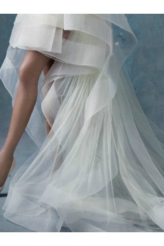 High Low Short Sleeves Lace Tulle Wedding Dresses Bridal Gowns 3030173