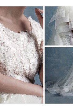 High Low Short Sleeves Lace Tulle Wedding Dresses Bridal Gowns 3030173