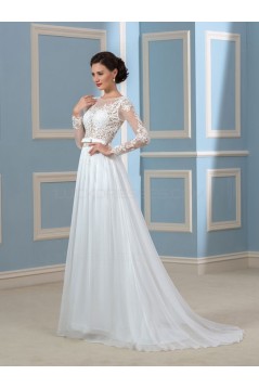 A-Line Lace Chiffon Backless Long Sleeves Wedding Dresses Bridal Gowns 3030176